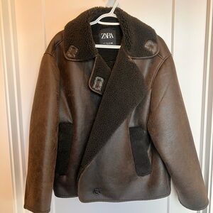 Zara Aviator Style Brown Suede Jacket